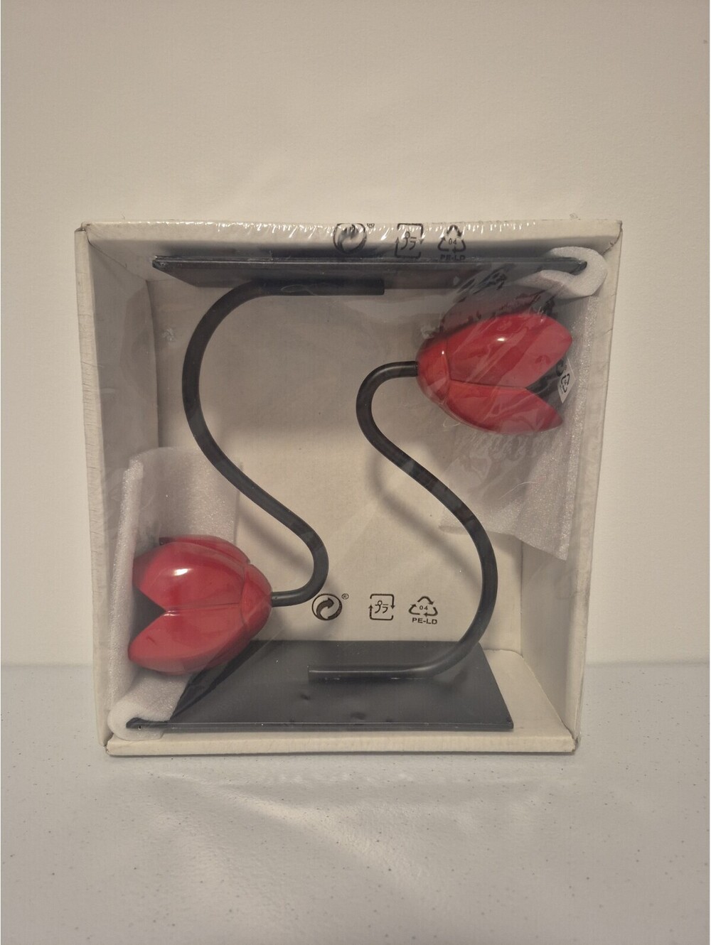 IKEA BAKHASARE RED TULIP METAL BOOKENDS NEW SEALED Heavy Weighted 004.809.43